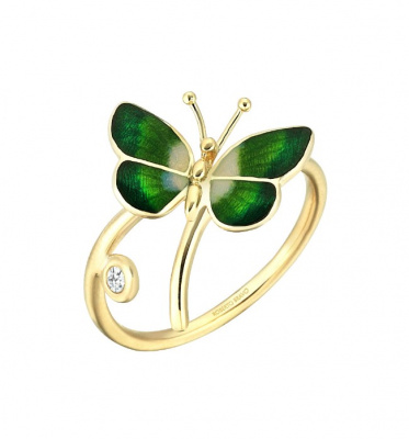 Золотое кольцо с бриллиантами в форме бабочки Noah`s Ark NAFR0013-00-Green