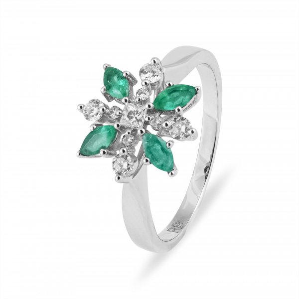 Золотое кольцо Diamond Love с бриллиантами и изумрудами RG1210