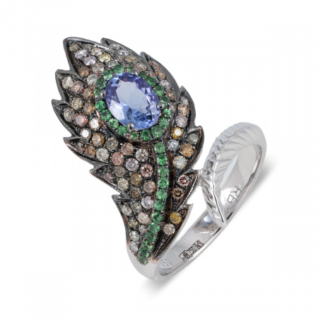 Золотое кольцо с бриллиантами, танзанитом и цаворитами Diamond Love TARG13193W-ARW