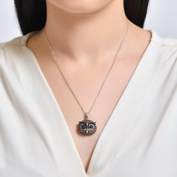 Серебряное колье (сова) с фианитами SYP18Y034H