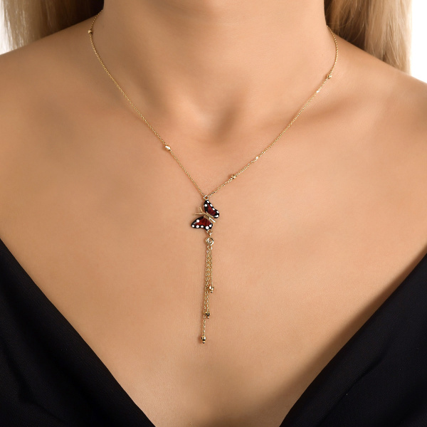 Золотое колье с бриллиантом и эмалью Monarch Butterfly MBN000005-00