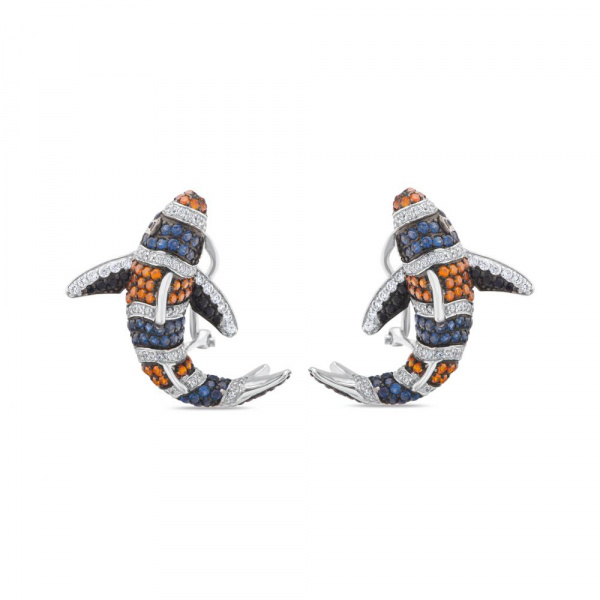 Серебряные серьги (рыбки) с фианитами SYE17B068D