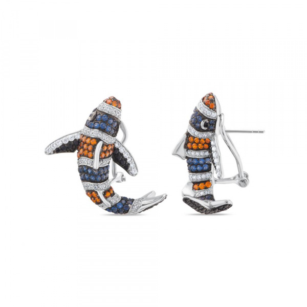 Серебряные серьги (рыбки) с фианитами SYE17B068D