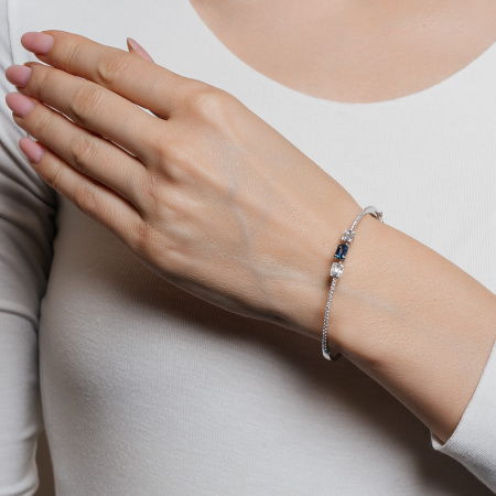 Золотой браслет с бриллиантами и сапфиром Baguette 11081W-SAP