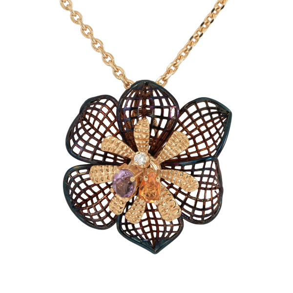 Золотая подвеска с бриллиантом, цитрином и аметистом Gallica GLHP0028-00