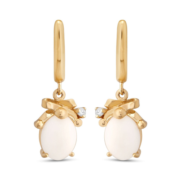 Золотые серьги с бриллиантами и белыми агатами White Dreams WDE000010-00