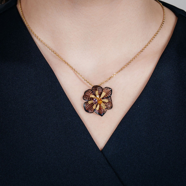 Золотая подвеска с бриллиантом, цитрином и аметистом Gallica GLHP0028-00