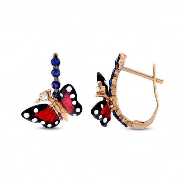 Золотые серьги с бриллиантами и сапфирами Monarch Butterfly MBE000005-02