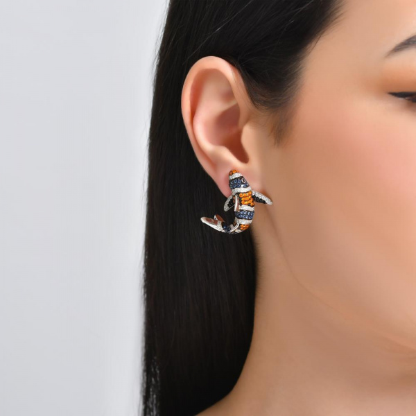 Серебряные серьги (рыбки) с фианитами SYE17B068D