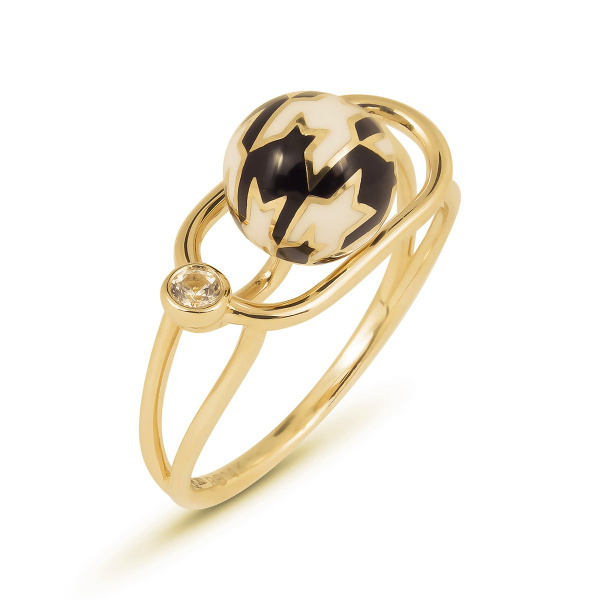 Золотое кольцо с белым сапфиром и эмалью Pied De Poule PPR000025-00