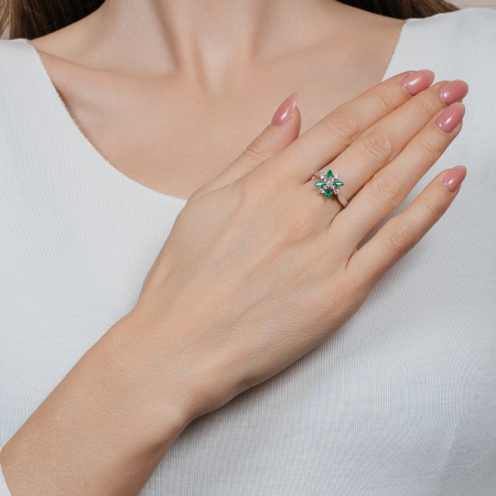 Золотое кольцо Diamond Love с бриллиантами и изумрудами RG1210