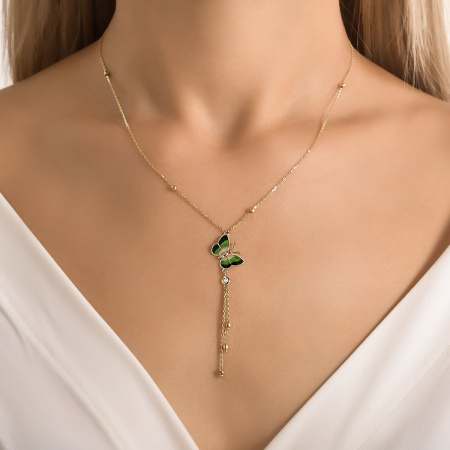 Золотое колье с бабочкой, брилилантом и эмалью Noah`s Ark NHN000002-00