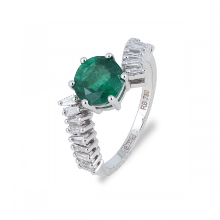 Золотое кольцо с бриллиантами и изумрудом Diamond Love OZR019-W-EM