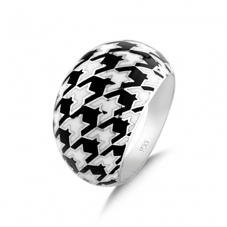 Серебряное кольцо с эмалью Pied De Poule 925 PPHR0010-CZ