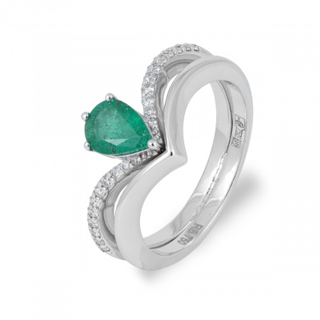 Золотое кольцо с бриллиантами и изумрудом Diamond Love OZR021-W-EM