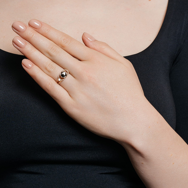 Золотое кольцо с белым сапфиром и эмалью Pied De Poule PPR000025-00