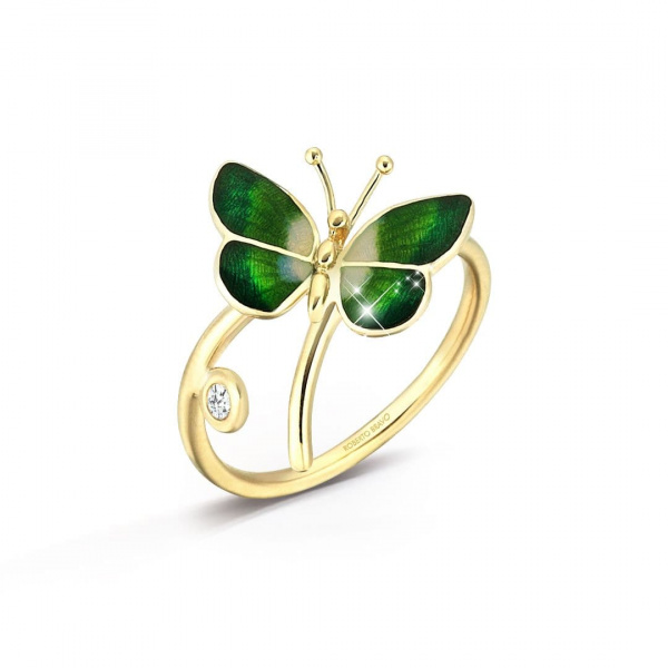 Золотое кольцо с бриллиантами в форме бабочки Noah`s Ark NAFR0013-00-Green