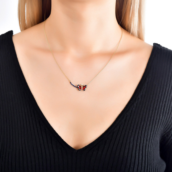 Золотое колье с бриллиантом и сапфирами Monarch Butterfly MBP000002-02