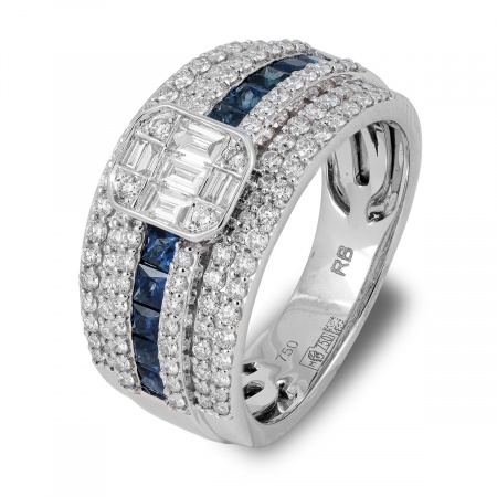Золотое кольцо с бриллиантами и сапфирами Diamond Love R2554B2M