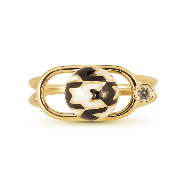 Золотое кольцо с белым сапфиром и эмалью Pied De Poule PPR000025-00