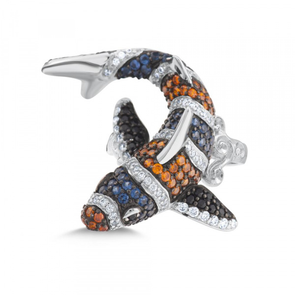 Серебряное кольцо (рыбка) с фианитами SYR17N068D