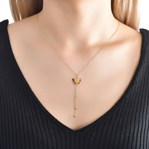 Золотое колье с бабочкой, брилилантом и эмалью Noah`s Ark NHN000004-02