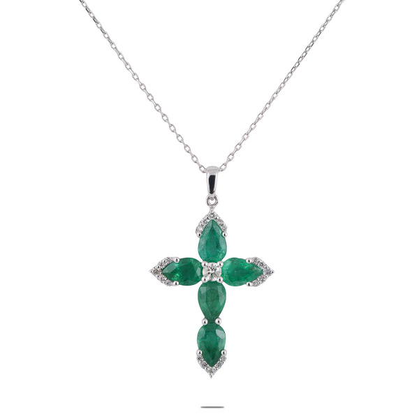 Золотое колье с бриллиантами и изумрудами в форме креста TMHPE-W